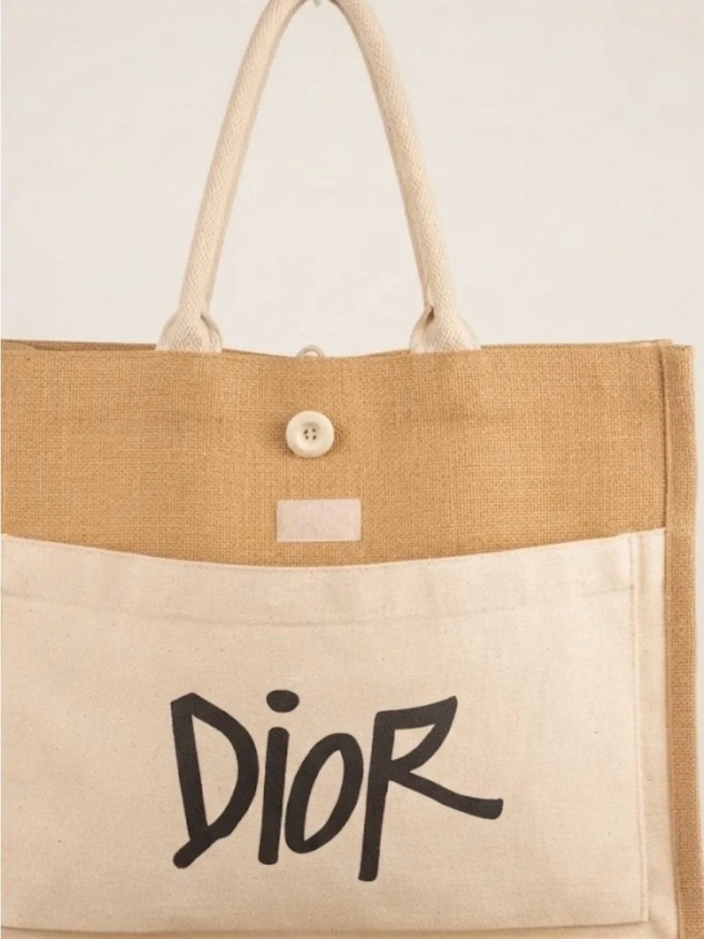 Dior Beige Canvas Tote with Black Logo
